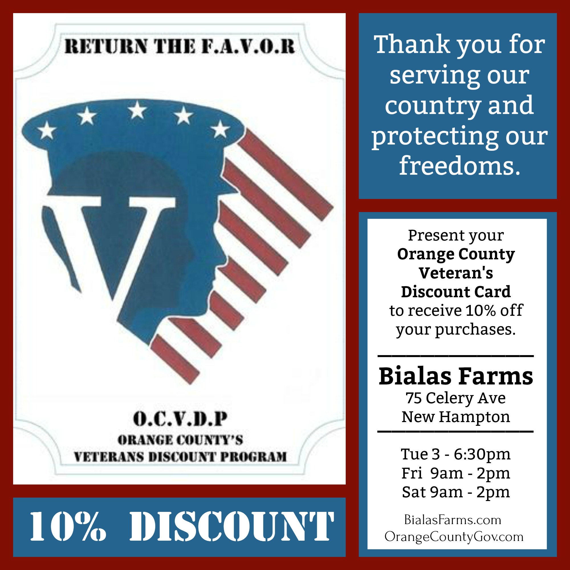 Bialas Farms Veteran Discount