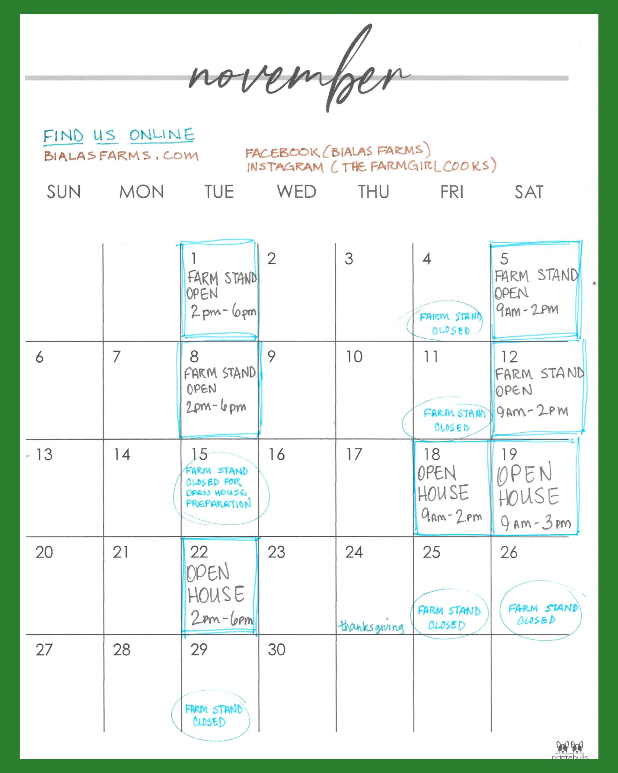 2022 Fall Farm Stand Calendar Bialas Farms